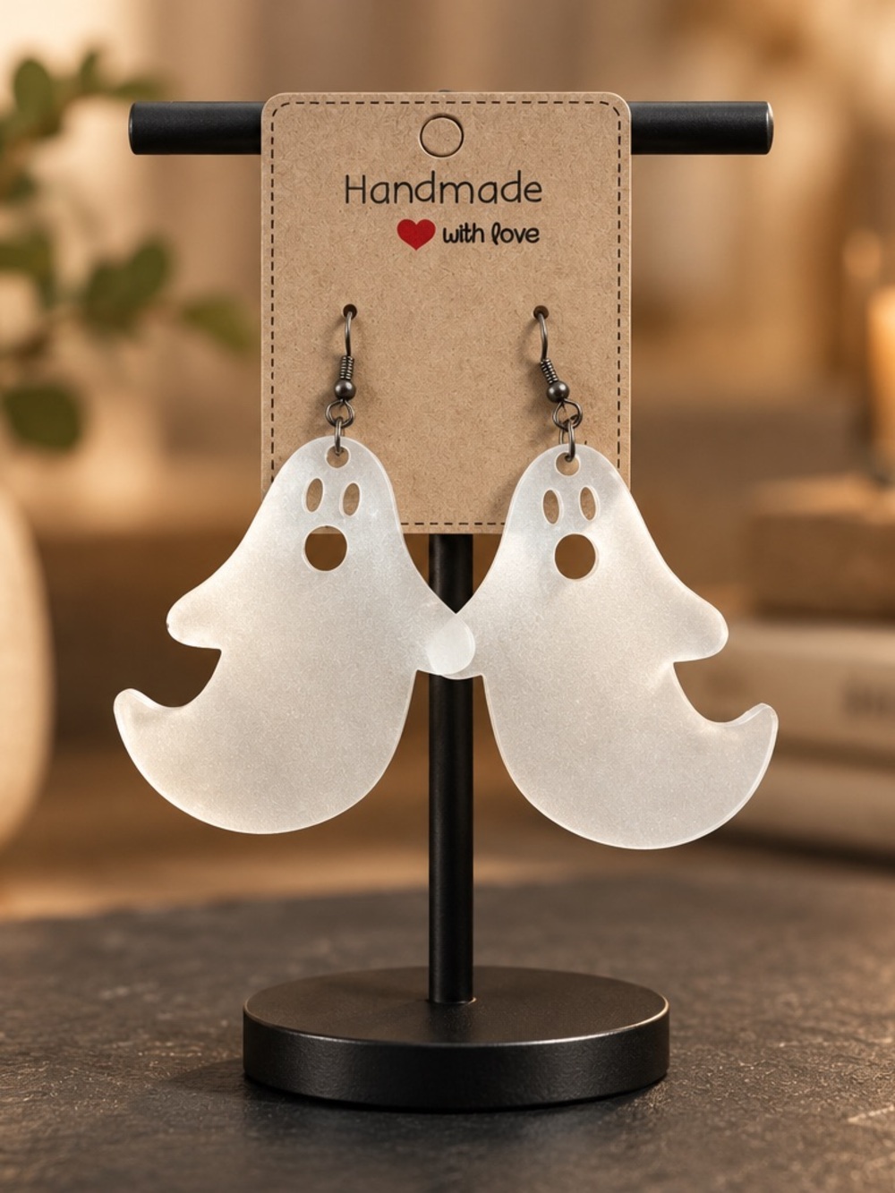 Handmade White Ghost Drop Earrings by